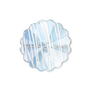 Bead, acrylic, semitransparent clear and white, 25mm faceted round flower with painted line design. Sold per pkg of 48.