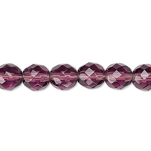 Bead, Czech fire-polished glass, translucent amethyst purple, 8mm faceted round. Sold per 15-1/2&quot; to 16&quot; strand, approximately 50 beads.