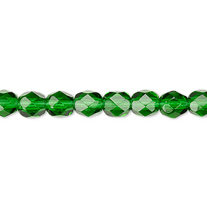 Bead, Czech fire-polished glass, transparent emerald green, 6mm faceted round. Sold per 15-1/2&quot; to 16&quot; strand, approximately 65 beads.
