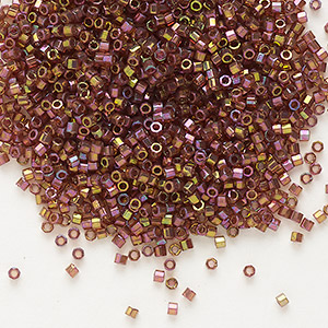 Seed bead, Delica&reg;, glass, translucent gold luster rainbow dark topaz, (DBC0103), #11 cut. Sold per 7.5-gram pkg.