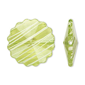 Bead, acrylic, semitransparent green and white, 25mm faceted round flower with painted line design. Sold per pkg of 48.