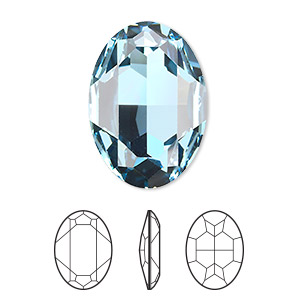 Embellishment, Crystal Passions&reg;, aquamarine, foil back, 30x22mm faceted oval fancy stone (4127). Sold individually.