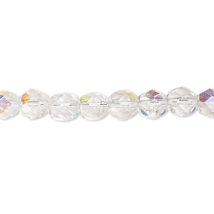 Bead, Czech fire-polished glass, translucent to transparent clear AB, 6mm faceted round. Sold per 15-1/2&quot; to 16&quot; strand.
