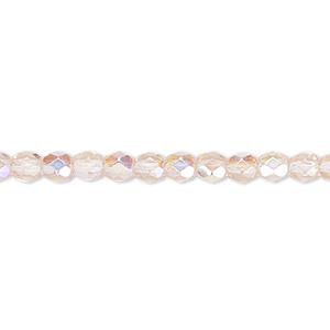 Bead, Czech fire-polished glass, light rose AB, 4mm faceted round. Sold per 15-1/2&quot; to 16&quot; strand.