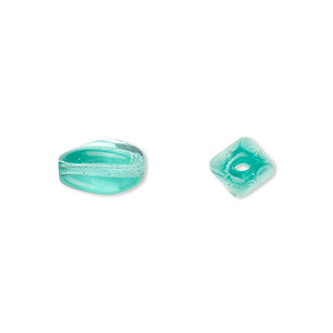 Bead, Czech pressed glass, light aqua, 12.5x8.5mm twisted oval. Sold per 15-1/2&quot; to 16&quot; strand, approximately 30 beads.