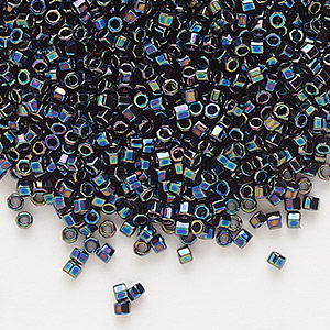 Seed bead, Delica&reg;, glass, opaque rainbow black, (DBC0005), #11 cut. Sold per 7.5-gram pkg.