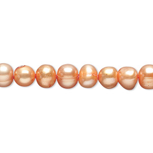 Pearl, cultured freshwater (dyed), orange, 5-6mm semi-round, D grade, Mohs hardness 2-1/2 to 4. Sold per 16-inch strand.