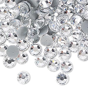 Flat back, hot-fix glass rhinestone, crystal clear, 6.32-6.5mm faceted round, SS30. Sold per pkg of 144 (1 gross).