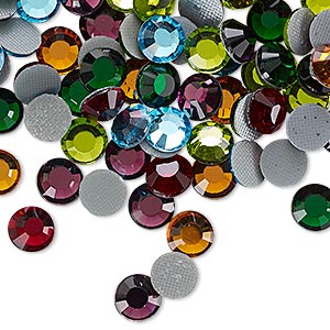 Flat back, hot-fix glass rhinestone, assorted colors, 6.32-6.5mm faceted round, SS30. Sold per pkg of 144 (1 gross).