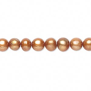 Pearl, cultured freshwater (dyed), golden copper, 5-6mm semi-round, C- grade, Mohs hardness 2-1/2 to 4. Sold per 15-inch strand.