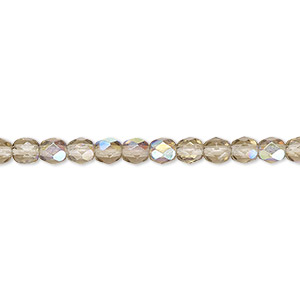 Bead, Czech fire-polished glass, smoke AB, 4mm faceted round. Sold per 15-1/2&quot; to 16&quot; strand.
