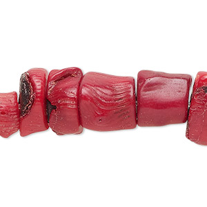 Bead, bamboo coral (dyed), red, 9x2mm-15x13mm vertebrae, C grade, Mohs hardness 3-1/2 to 4. Sold per 15-inch strand.