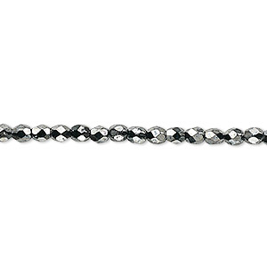 Bead, Czech fire-polished glass, opaque hematite, 3mm faceted round. Sold per 15-1/2&quot; to 16&quot; strand, approximately 130 beads.