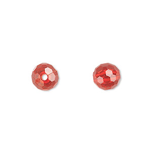 Bead, acrylic, red, 8mm faceted round. Sold per 100-gram pkg, approximately 330-390 beads.