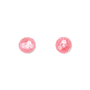 Bead, acrylic, pink, 8mm faceted round. Sold per 100-gram pkg, approximately 330-390 beads.