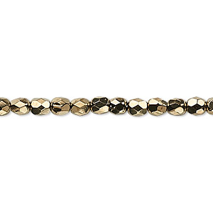 Bead, Czech fire-polished glass, opaque light bronze, 4mm faceted round. Sold per 15-1/2&quot; to 16&quot; strand, approximately 100 beads.
