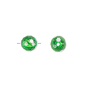 Bead, acrylic, green, 8mm faceted round. Sold per 100-gram pkg, approximately 330-390 beads.