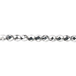 Bead, Czech fire-polished glass, metallic silver, 4mm faceted round. Sold per 15-1/2&quot; to 16&quot; strand.