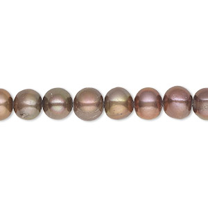 Pearl, cultured freshwater (dyed), copper peacock, 5-6mm semi-round, D grade, Mohs hardness 2-1/2 to 4. Sold per 15-inch strand.