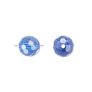 Bead, acrylic, blue, 10mm faceted round. Sold per 100-gram pkg, approximately 170 beads.