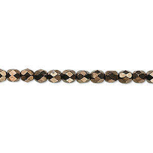 Bead, Czech fire-polished glass, opaque bronze, 4mm faceted round. Sold per 15-1/2&quot; to 16&quot; strand, approximately 100 beads.