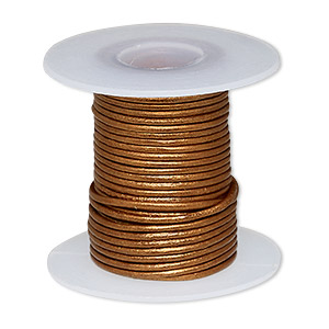Cord, leather (coated), metallic copper, 0.5-0.8mm round. Sold per 5-yard spool.