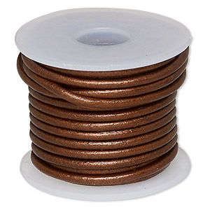 Cord, leather (coated), metallic copper, 2mm. Sold per 5-yard spool.