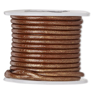 Cord, leather (coated), metallic copper, 2mm. Sold per 25-yard spool.