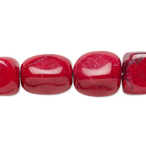Bead, howlite (dyed), red, medium tumbled nugget, Mohs hardness 3 to 3-1/2. Sold per 15-1/2&quot; to 16&quot; strand.