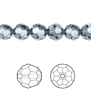 Bead, Crystal Passions&reg;, denim blue, 8mm faceted round (5000). Sold per pkg of 12.