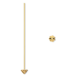 Head pin, gold-finished sterling silver, 2 inches with 5mm rondelle, 21 gauge. Sold per pkg of 2.