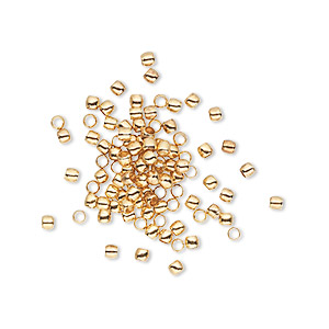 Crimp, gold-plated brass, 2x1.5mm round, 1.3mm inside diameter. Sold per pkg of 100.