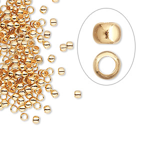 Crimp, gold-plated brass, 2.5mm round, 1.5mm inside diameter. Sold per pkg of 100.