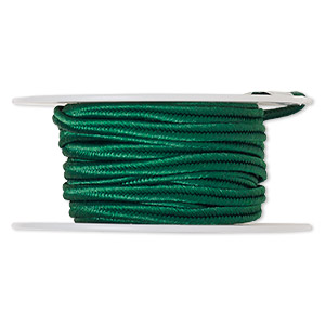 Cord, soutache, polyester, kelly green, 3.5mm wide. Sold per 6-yard spool.