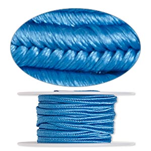 Cord, soutache, polyester, light blue, 3.5mm wide. Sold per 6-yard spool.