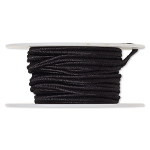 Cord, soutache, polyester, black, 3.5mm wide. Sold per 6-yard spool.