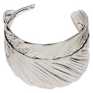 Bracelet, cuff, silver-plated steel, 52mm wide with leaf design, 7 inches. Sold individually.