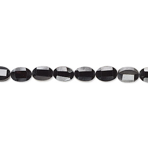 Bead, black spinel (natural), 5x3mm-7x5mm hand-cut faceted flat oval, B grade, Mohs hardness 8. Sold per 16-inch strand.