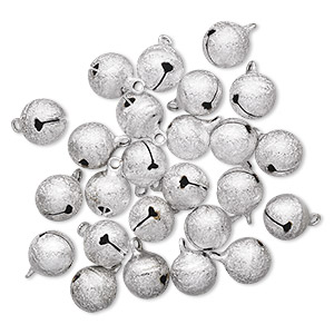 Bell, silver-plated brass, 12mm stardust round. Sold per pkg of 25.