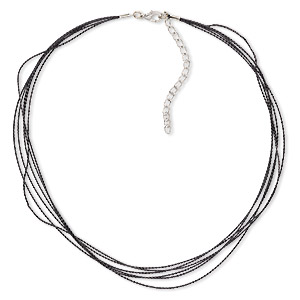 Necklace cord, waxed cotton cord with imitation rhodium-finished steel and  pewter (zinc-based alloy), black, 1.5mm round, 16 inches with 1-1/2 inch  extender chain and lobster claw clasp. Sold per pkg of 4. 