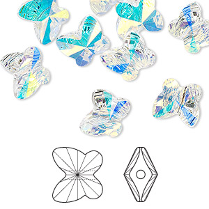 Bead, Crystal Passions&reg;, crystal AB, 10x9mm faceted butterfly (5754). Sold per pkg of 12.