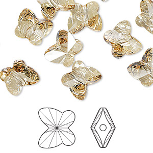 Bead, Crystal Passions&reg;, crystal golden shadow, 10x9mm faceted butterfly (5754). Sold per pkg of 12.