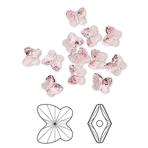 Bead, Crystal Passions&reg;, light rose, 10x9mm faceted butterfly (5754). Sold per pkg of 12.