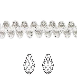 Drop, Crystal Passions&reg;, crystal clear, 7x4mm faceted briolette pendant (6007). Sold per pkg of 4.