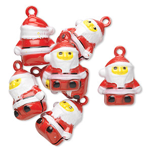 Bell, brass and enamel, multicolored, 20x17mm Santa with clapper. Sold per pkg of 6.