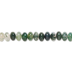 Bead, moss agate (natural), 6x4mm rondelle, B grade, Mohs hardness 6-1/2 to 7. Sold per 15-1/2&quot; to 16&quot; strand.