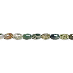 Bead, moss agate (natural), 6x4mm oval, B grade, Mohs hardness 6-1/2 to 7. Sold per 15-1/2&quot; to 16&quot; strand.