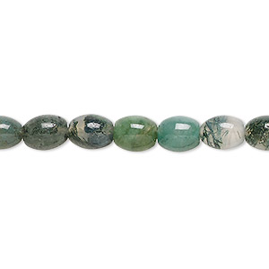 Bead, moss agate (natural), 8x6mm oval, B grade, Mohs hardness 6-1/2 to 7. Sold per 15-1/2&quot; to 16&quot; strand.