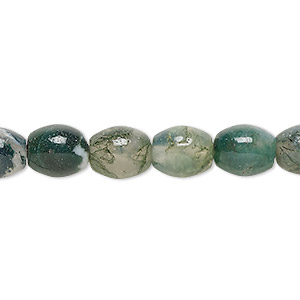 Bead, moss agate (natural), 10x8mm oval, B grade, Mohs hardness 6-1/2 to 7. Sold per 15-1/2&quot; to 16&quot; strand.