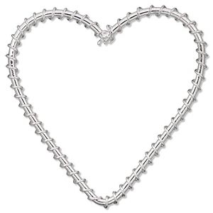 Component, silver-finished steel, 50x50mm wire-wrapped heart. Sold per ...